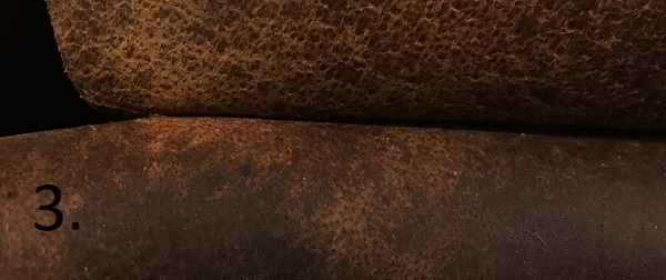 Seam on leather pouch where the stitching is hidden.