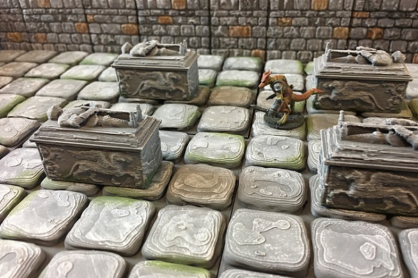 3D printed tabletop gaming dungeon tiles, walls, and accessories