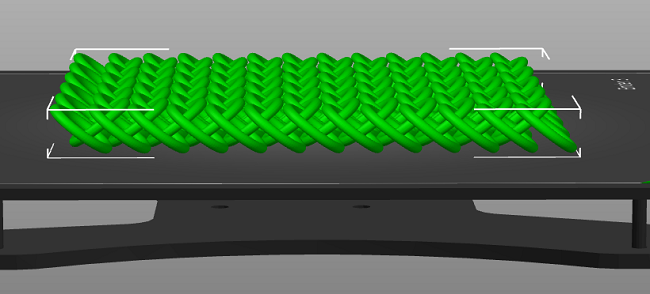 View of the configuration of 3D printed chainmail in the slicer program.