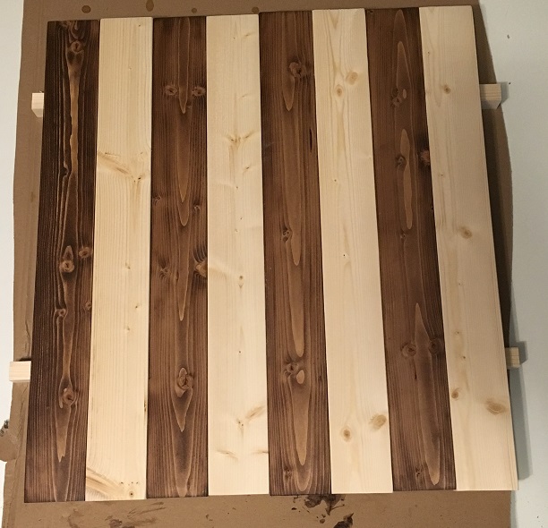 Wood pieces stained for pine chess board