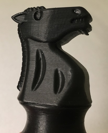 3D printed chess knight piece painted with acrylic paint